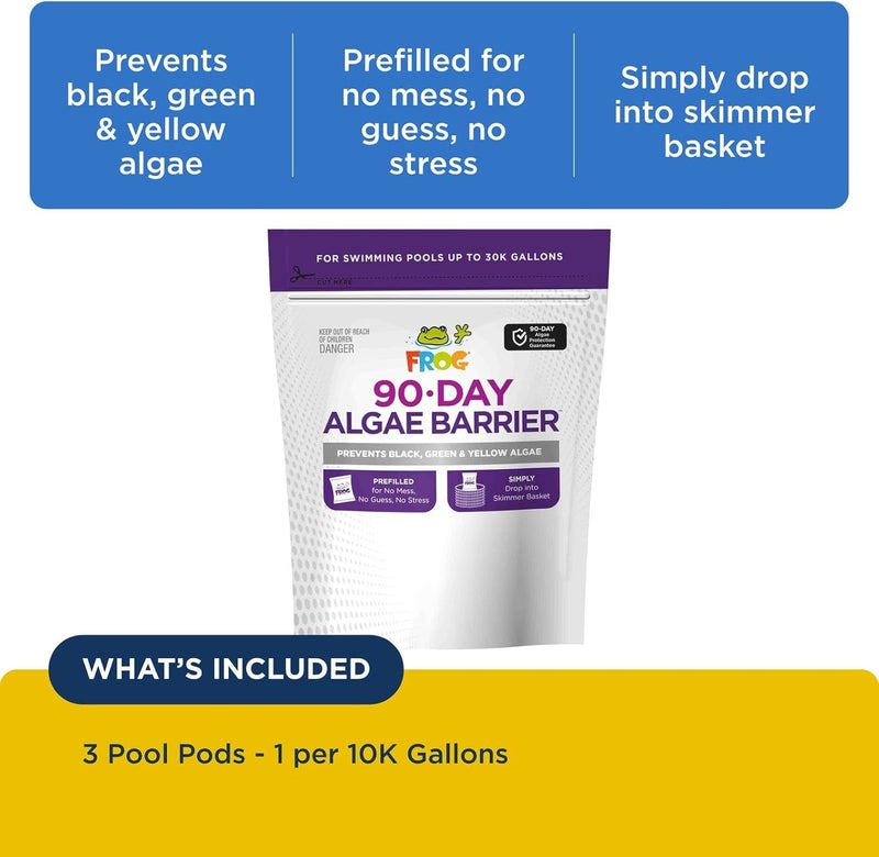 Frog 90-Day Algae Barrier - Dry Formula Algaecide Prevents Black, Green and Yellow Algae for Pools up to 30,000 Gallons - Pool Maintenance & Treatment - 3 Pods - Image 3